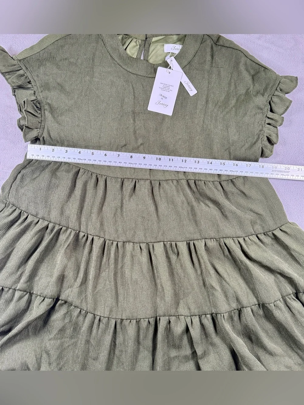 Joteisy Green Tiered‎ Babydoll Mini Dress Ruffle Sleeve Size S CW18008
